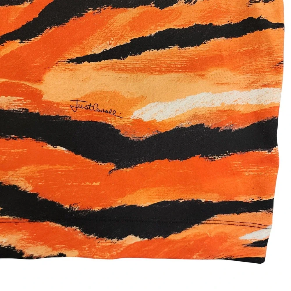 Just Cavalli Womens Animal Print Jersey‎ Knit Mini Dress Size Large Black Orange - Picture 3 of 13